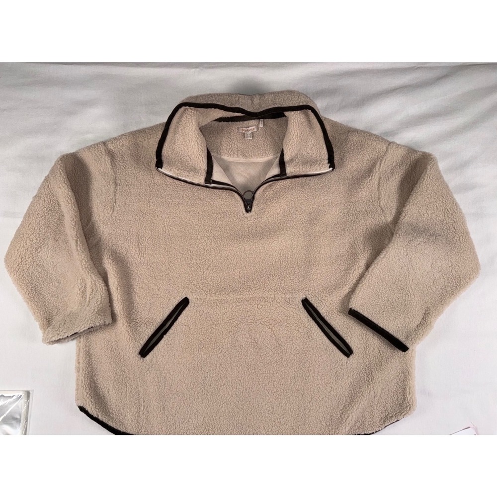 Barbour Womens Wildsmith Popover Sherpa Fleece Cream Quarter Zip Pullover  12 US